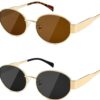 Tskestvy 2 Pairs of Polarized Gold Retro Oval Sunglasses for Women