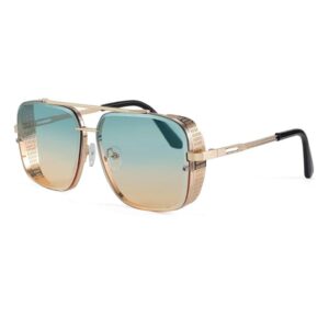 FEISEDY Vintage Pilot Square Sunglasses – Trendy metal frame, steampunk design for men and women